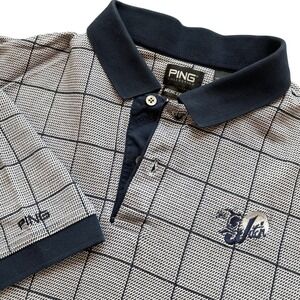 Ping Polo Shirt Mens Large The Witch Blue Windowpane Mercerized Cotton Preppy